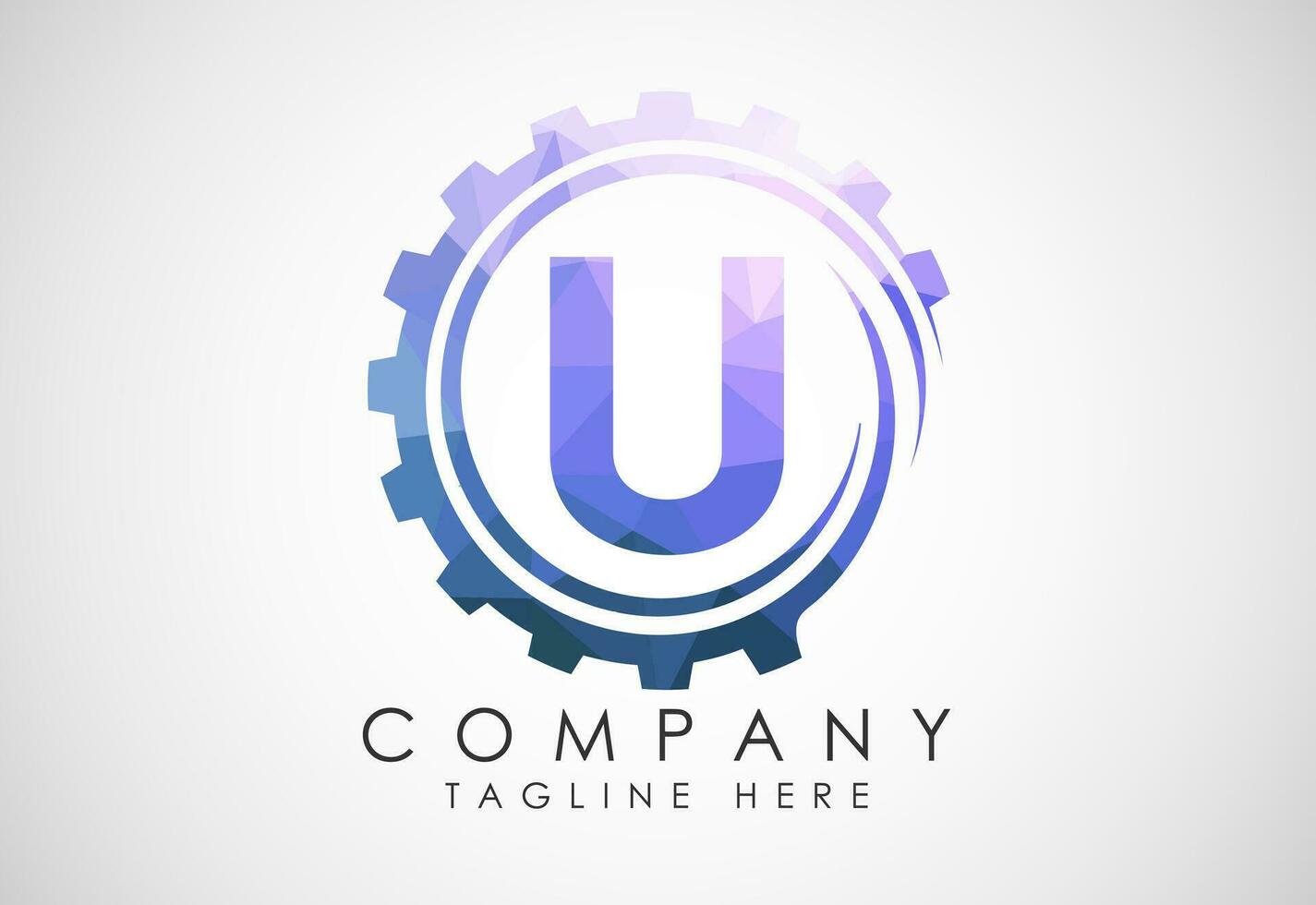 Low poly alphabet U in a gear spiral. Gear engineer logo design. Polygonal logo for automotive vector