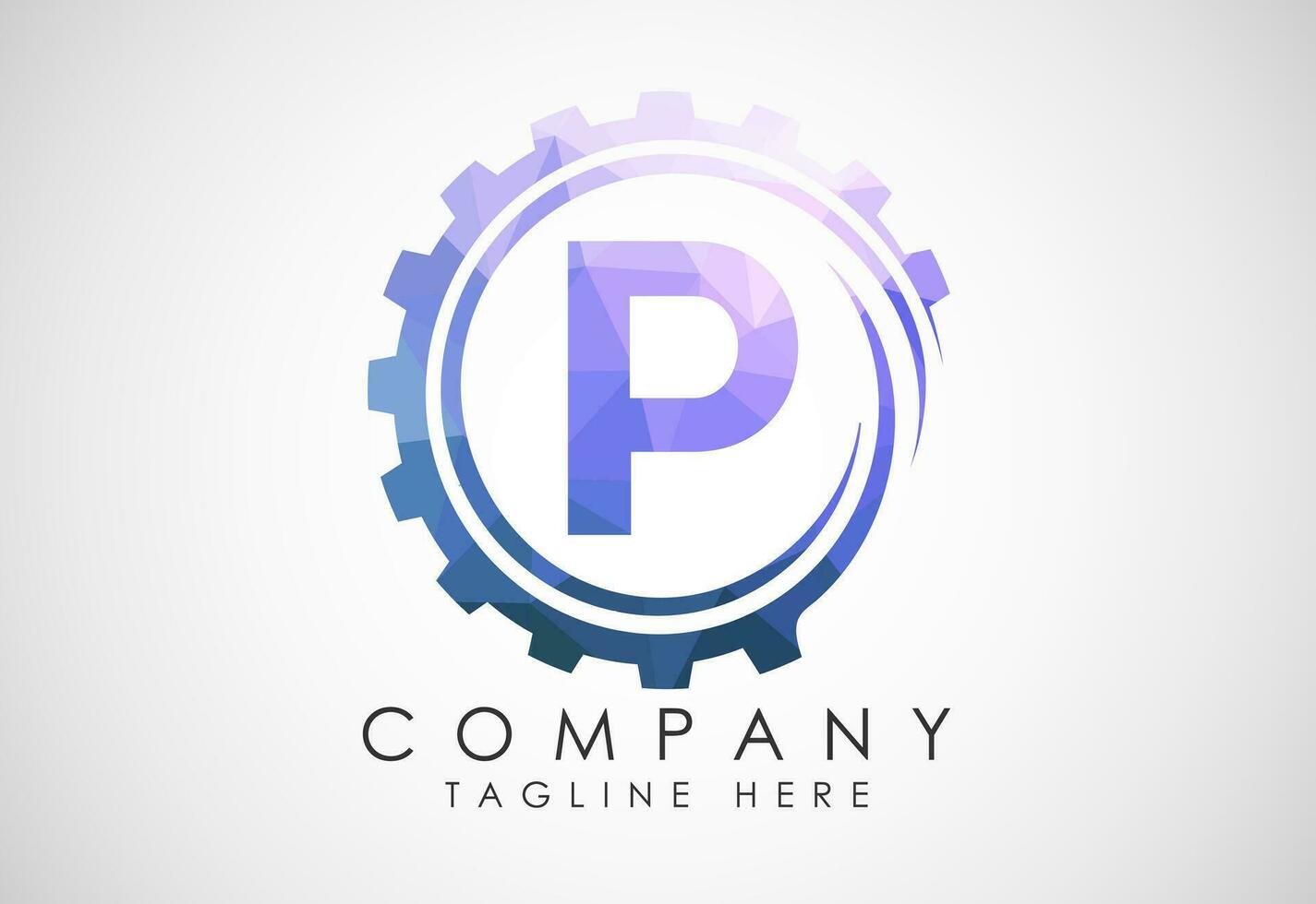 Low poly alphabet P in a gear spiral. Gear engineer logo design. Polygonal logo for automotive vector