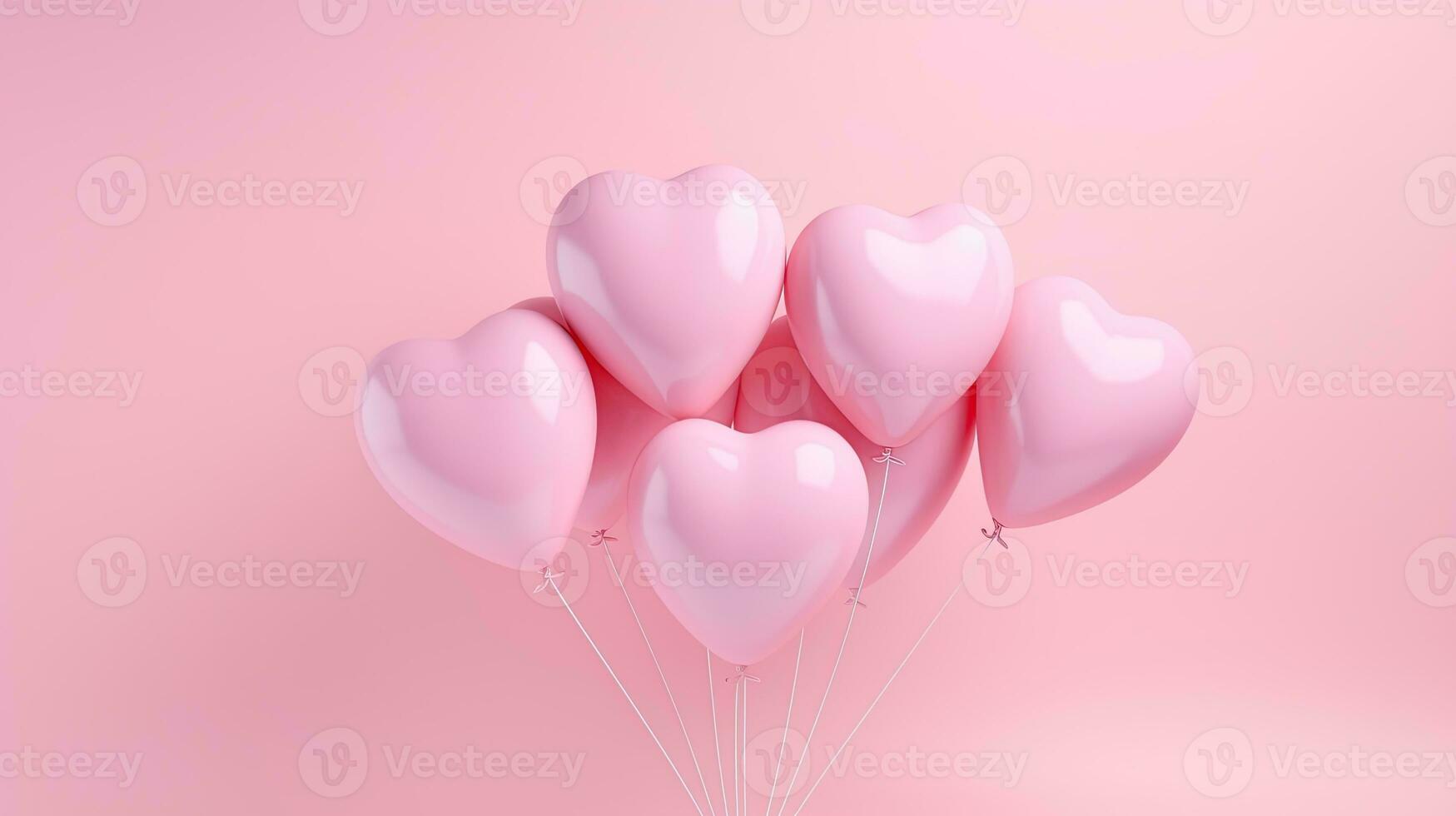 Pink Heart Shaped Helium Balloons Isolated at Pink Background, Valentines Day Concept photo