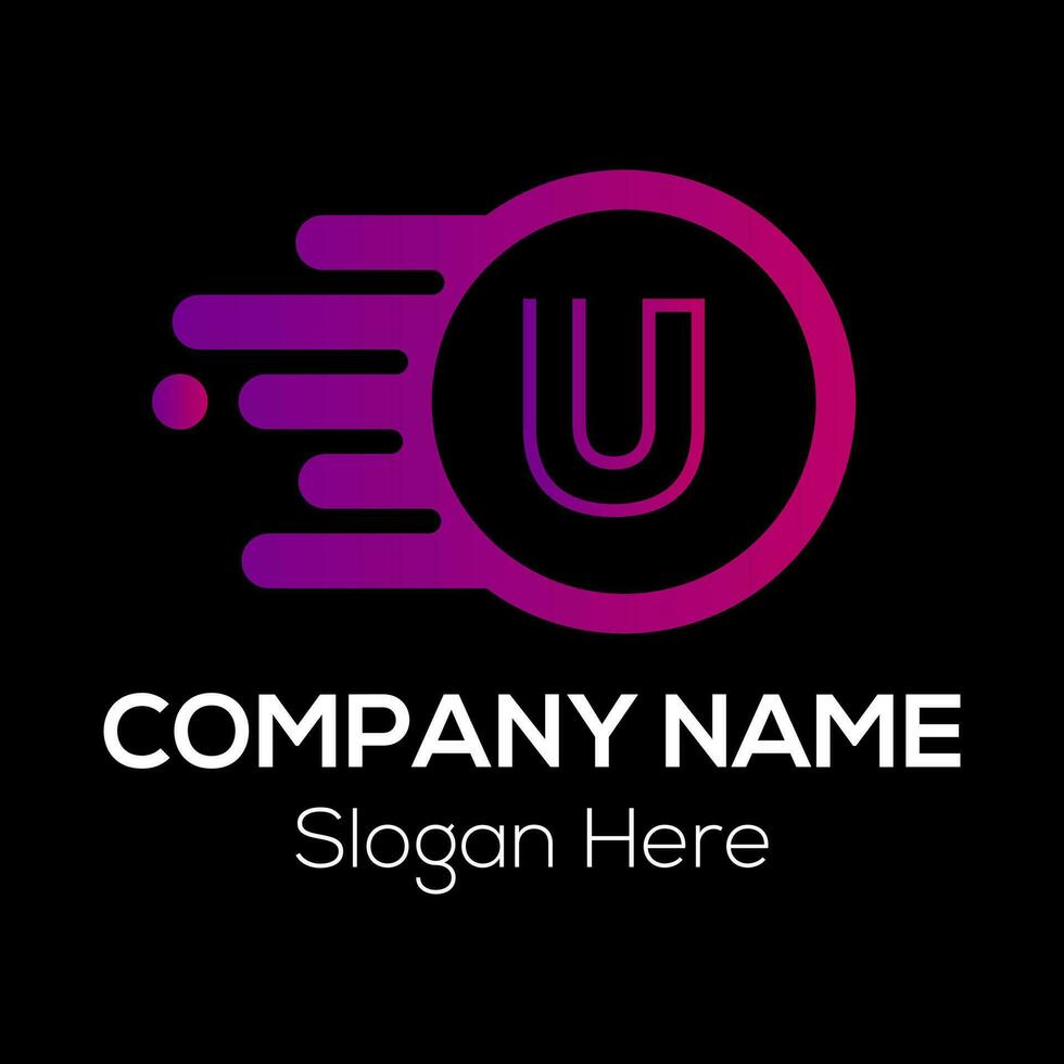 Fast Logo On Letter U Template. Fast Logo On U Letter, Initial Fast and Speed Sign Concept Template vector