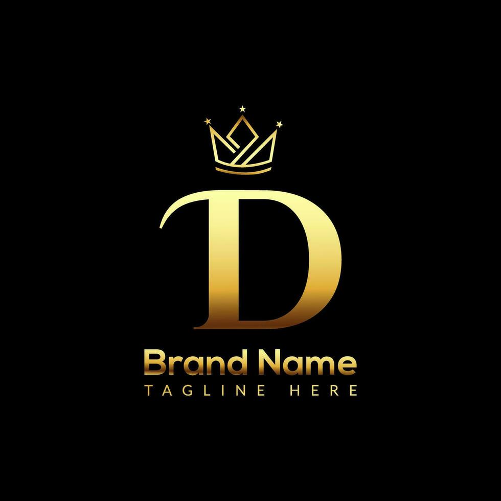 Crown Logo On Letter D Template. Crown Logo On D Letter, Initial Crown Sign Concept Template vector