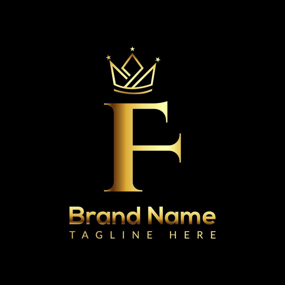 Crown Logo On Letter F Template. Crown Logo On F Letter, Initial Crown Sign Concept Template vector