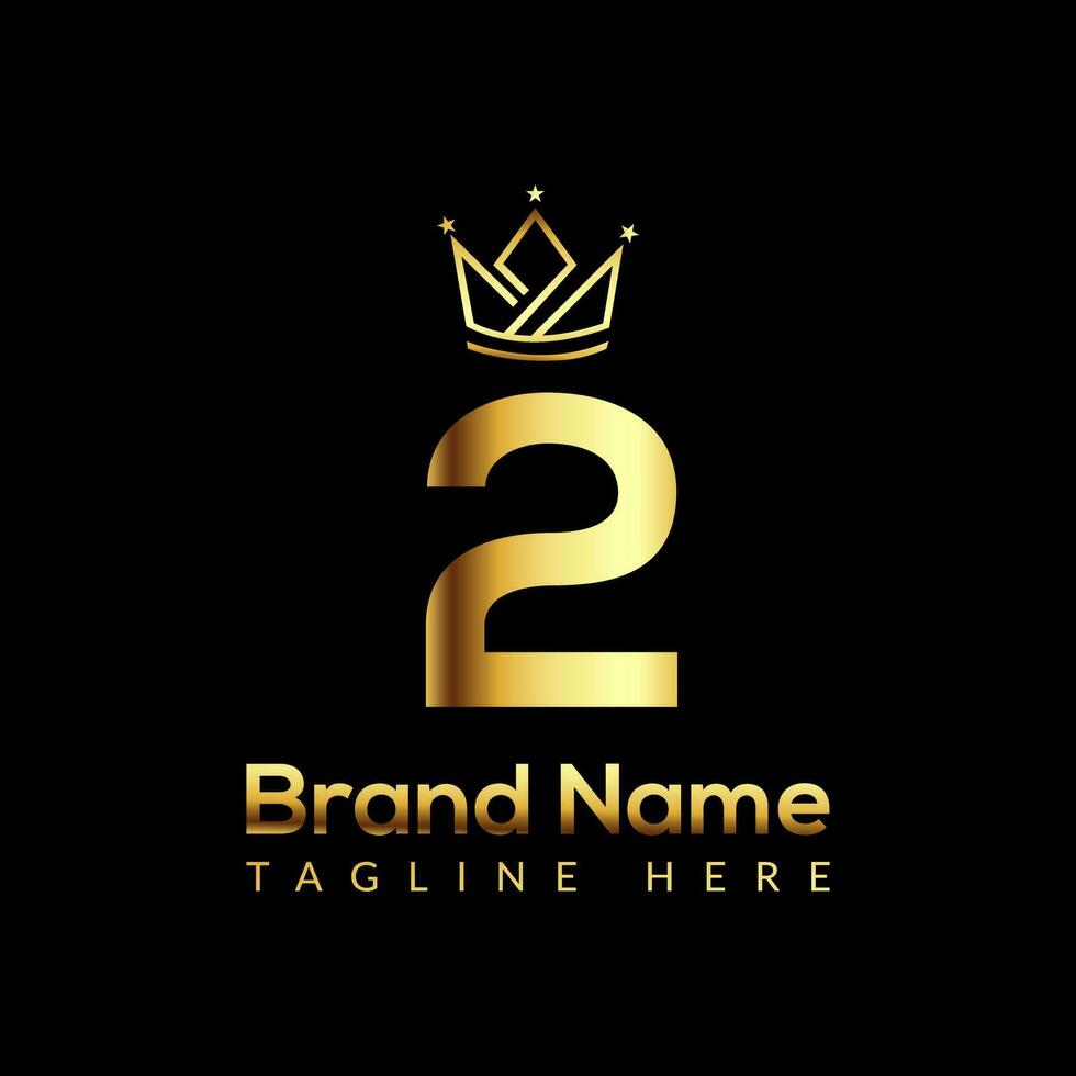 Crown Logo On Letter 2 Template. Crown Logo On 2 Letter, Initial Crown Sign Concept Template vector