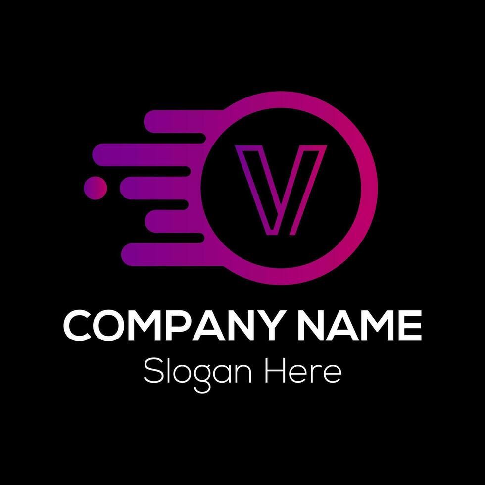 Fast Logo On Letter V Template. Fast Logo On V Letter, Initial Fast and Speed Sign Concept Template vector