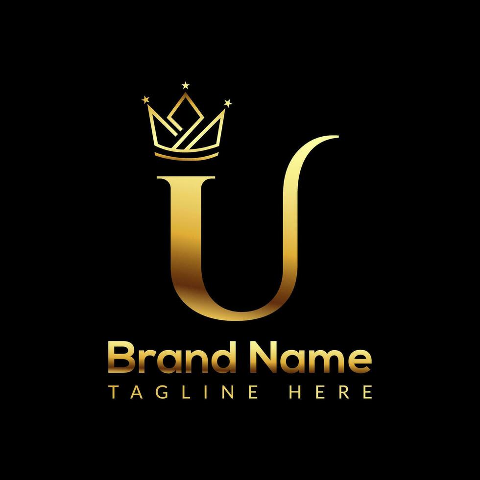 Crown Logo On Letter U Template. Crown Logo On U Letter, Initial Crown Sign Concept Template vector