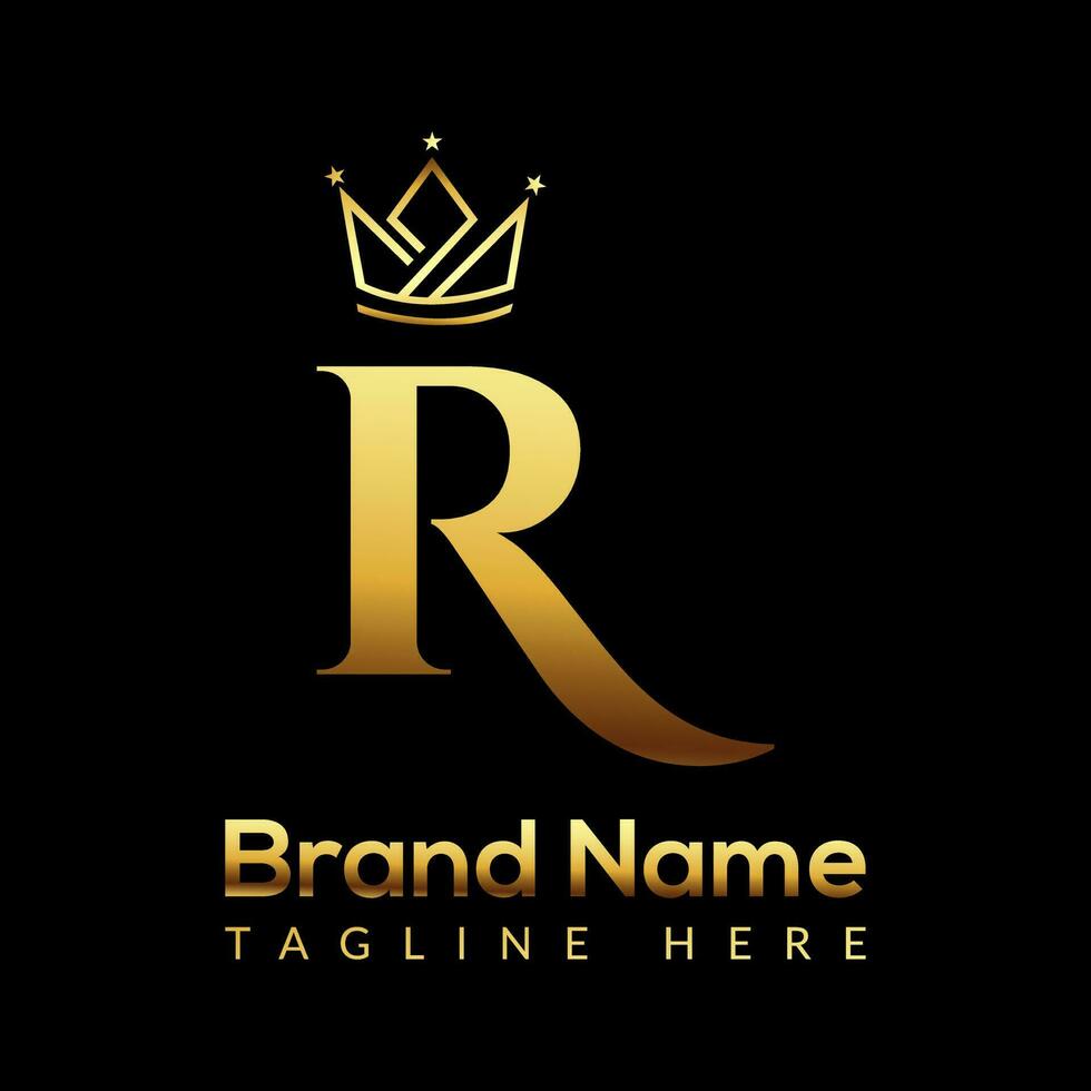 Crown Logo On Letter R Template. Crown Logo On R Letter, Initial Crown Sign Concept Template vector