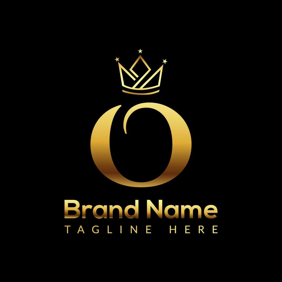 Crown Logo On Letter O Template. Crown Logo On O Letter, Initial Crown Sign Concept Template vector