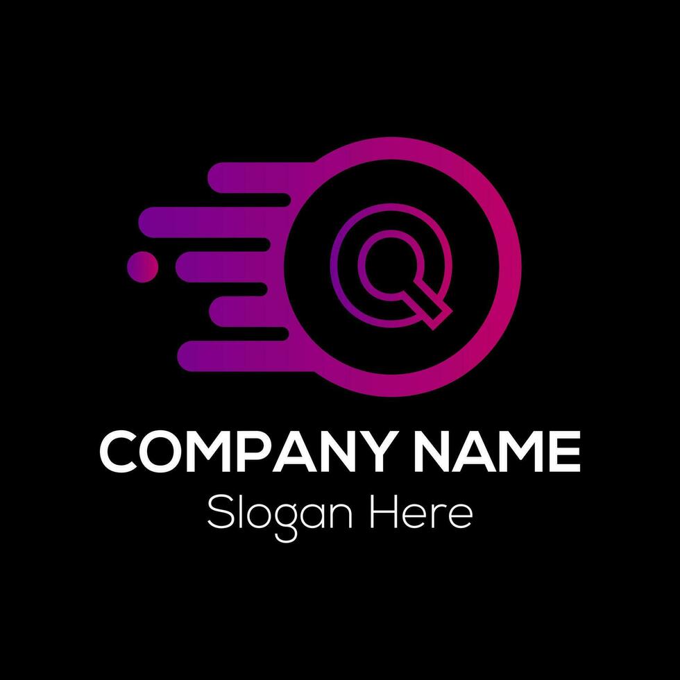 Fast Logo On Letter Q Template. Fast Logo On Q Letter, Initial Fast and Speed Sign Concept Template vector