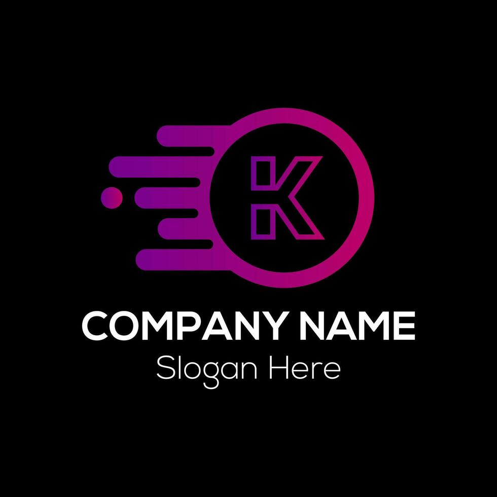 Fast Logo On Letter K Template. Fast Logo On K Letter, Initial Fast and Speed Sign Concept Template vector