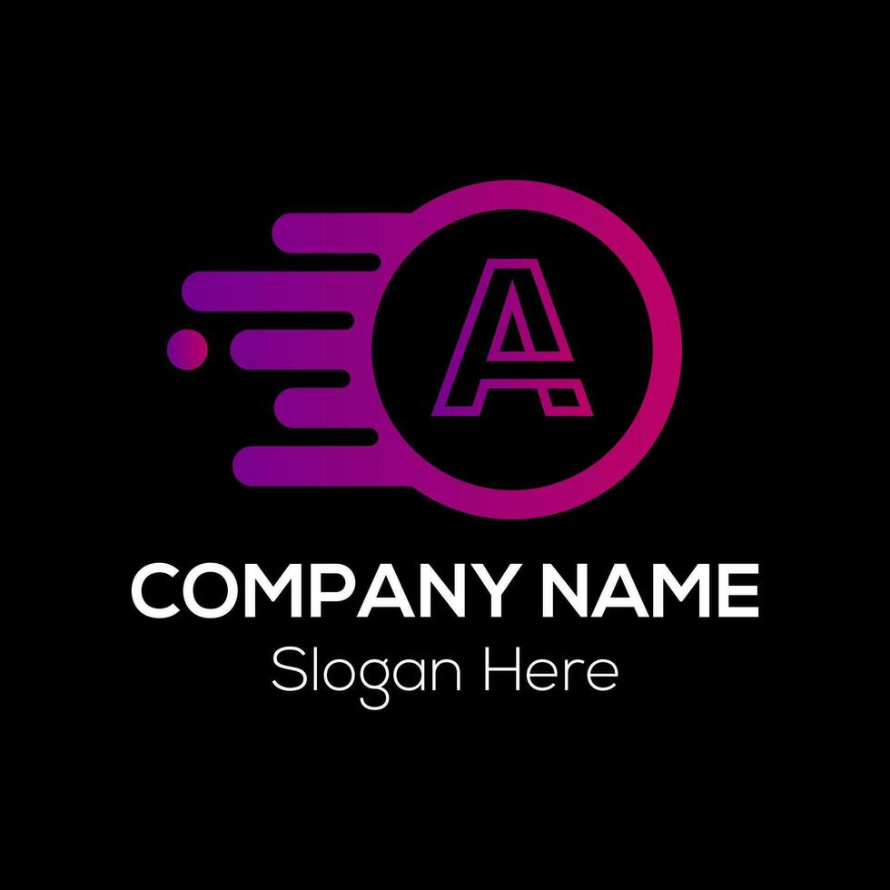 Fast Logo On Letter A Template. Fast Logo On A Letter, Initial Fast and Speed Sign Concept Template vector