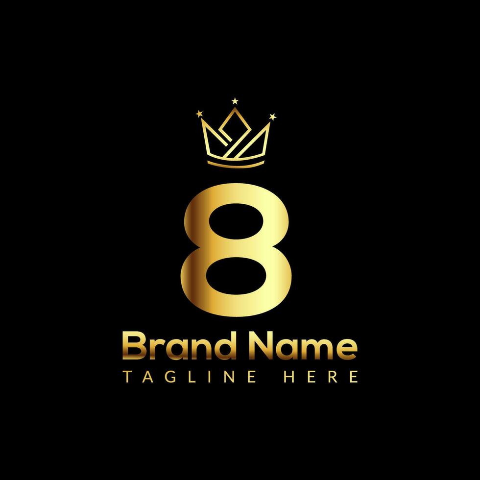 Crown Logo On Letter 8 Template. Crown Logo On 8 Letter, Initial Crown Sign Concept Template vector