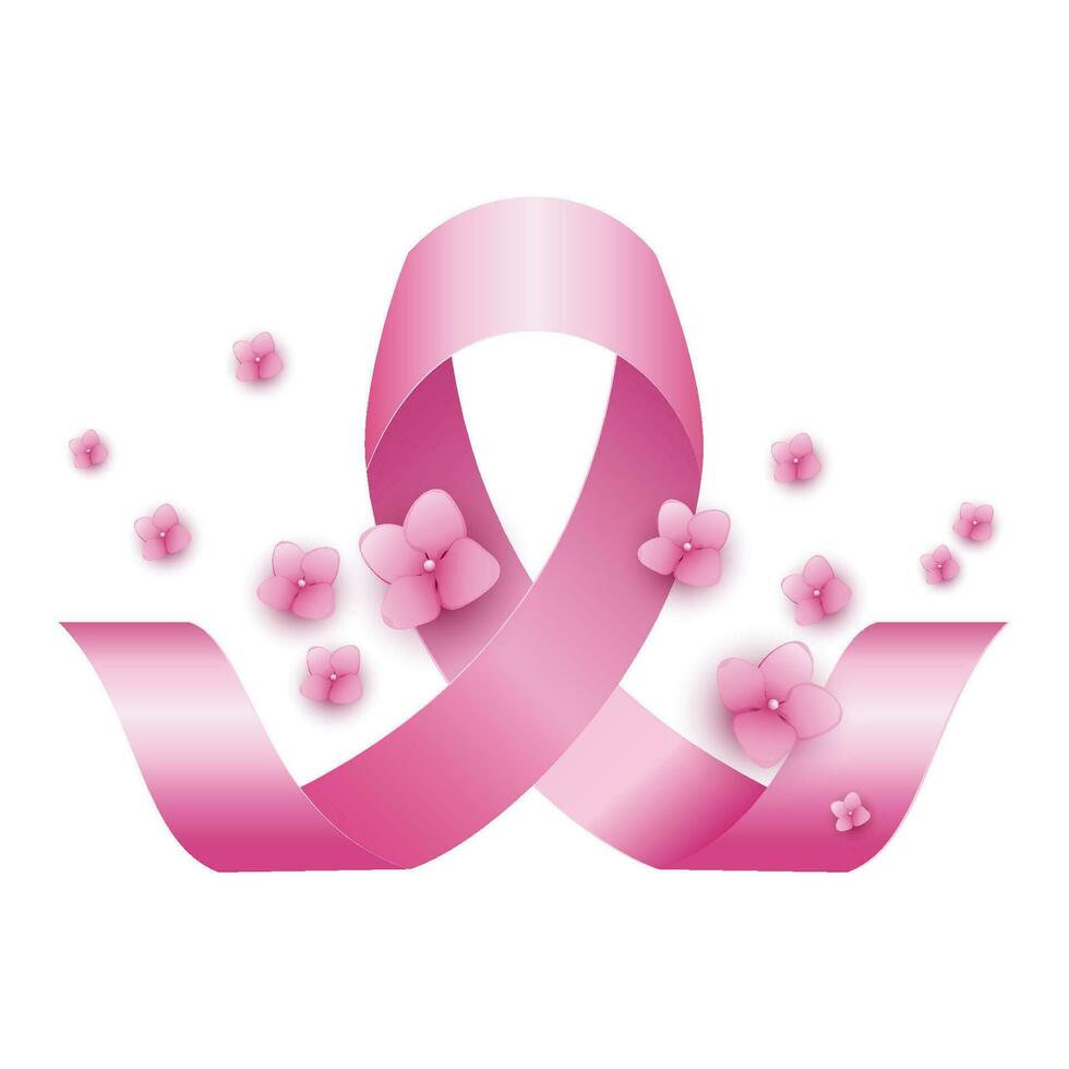 Vector breast cancer awareness ribbon with flowers