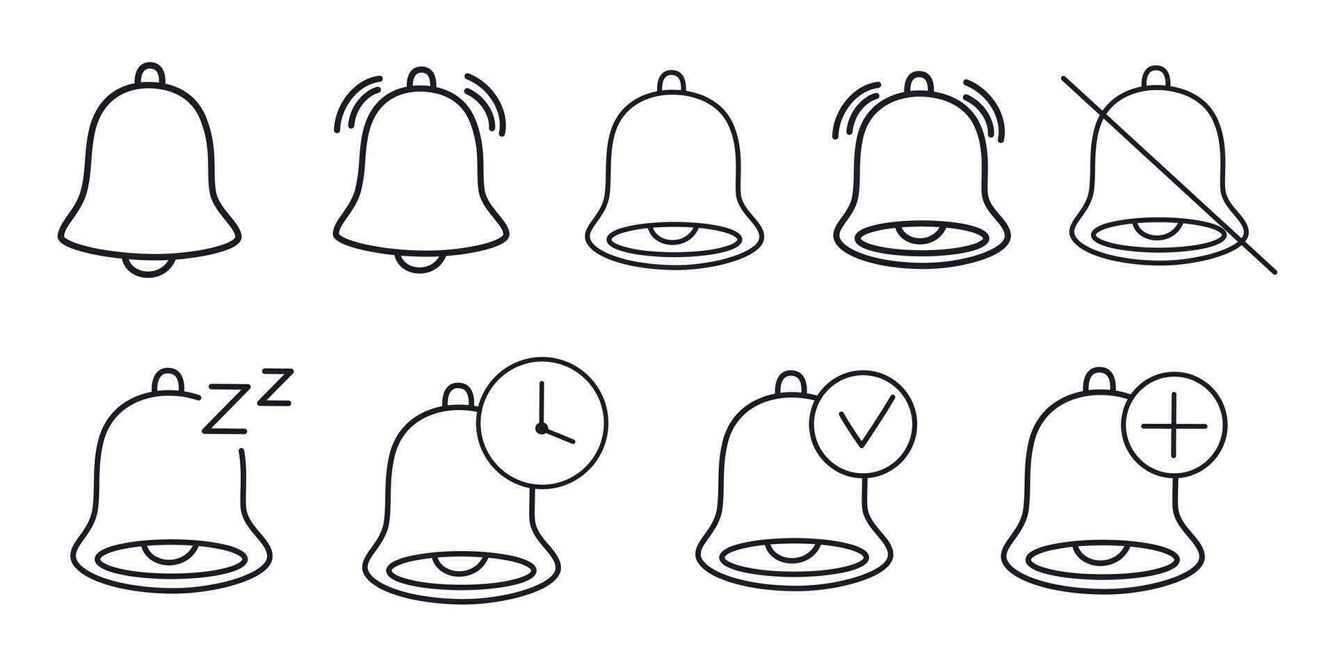Notification bells icon. Incoming inbox message, new message, ringing bell, alarm alert. Concept editable stroke outline line icons set flat vector illustration.  64 x 64.