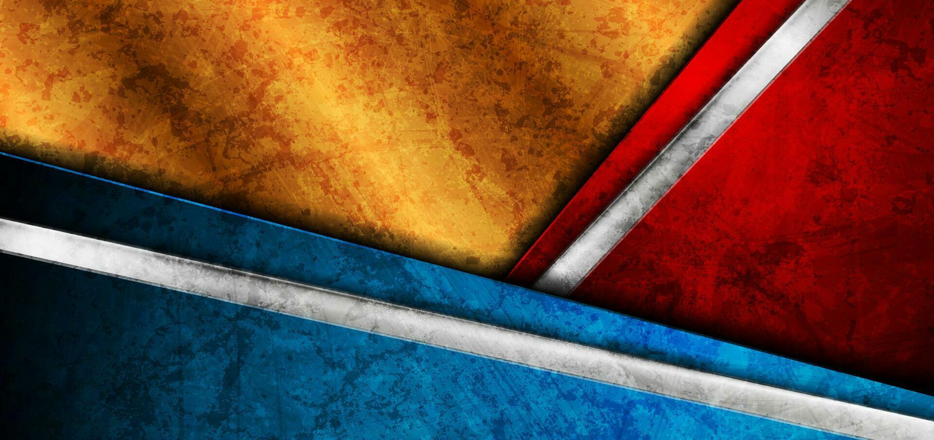 Red, blue and golden grunge abstract background with metallic stripe vector