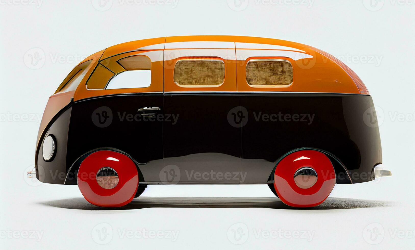 Wooden toy van car isolated on white background. Generating Ai. photo