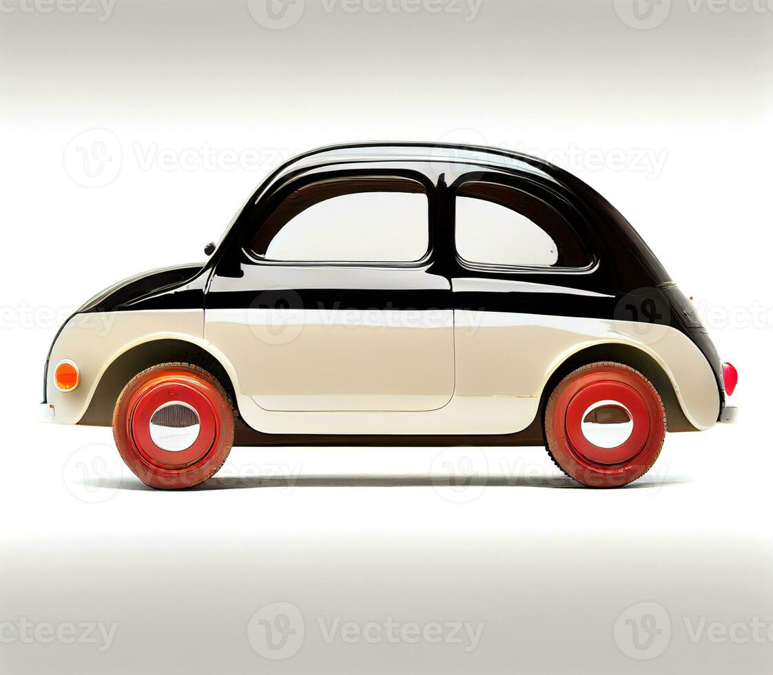Wooden toy classic car isolated on white background. Generating Ai. photo
