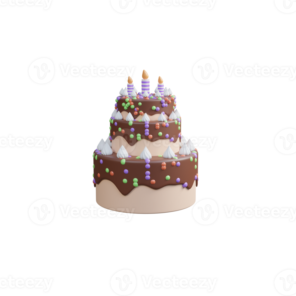 3d aniversário bolo Renderização ícone ou 3d feliz aniversário bolo com chocolate sabor png