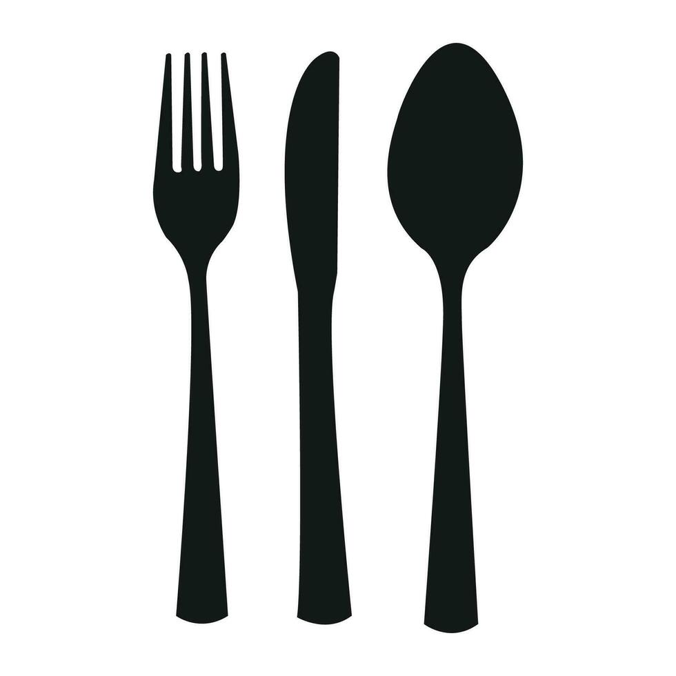Vector knife fork and spoon icon on white