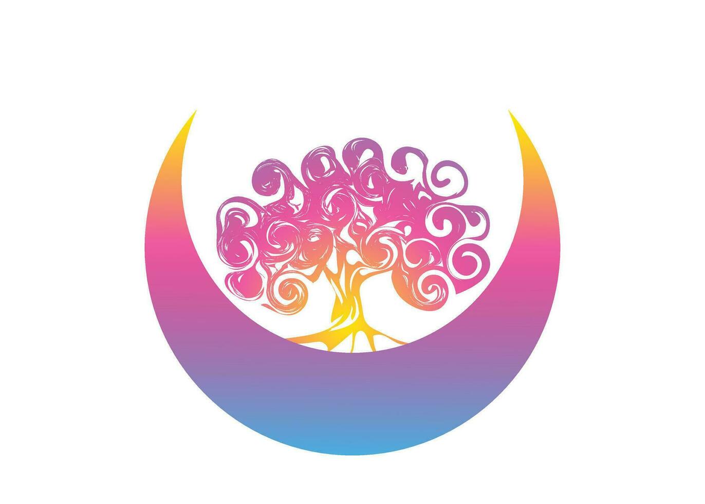 Beautiful Abstract Colorful wall decoration wallpaper crescent moon with ancient tree vector