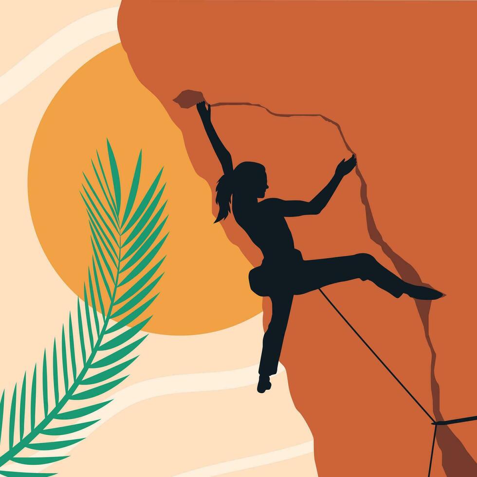 Abstract style female rock climber flat design silhouette suitable for home wall decoration vector