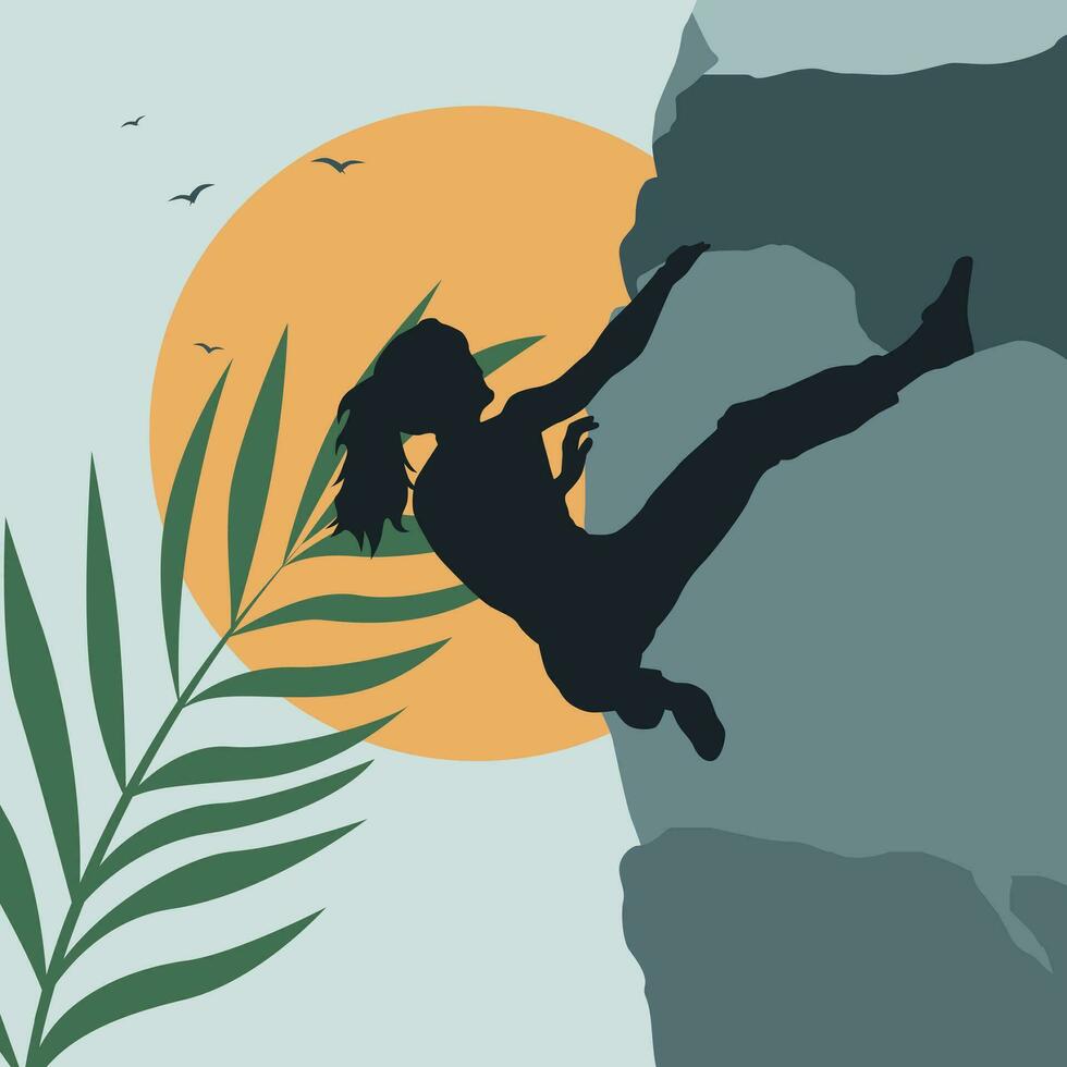 Flat design of woman rock climbing. Abstract design suitable for home decoration vector