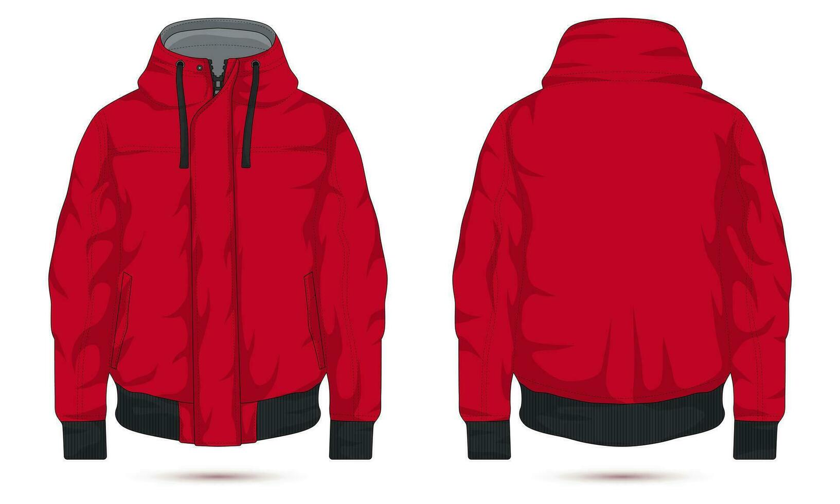 Red hooded bomber jacket mockup front and back view 32733288 Vector Art at Vecteezy