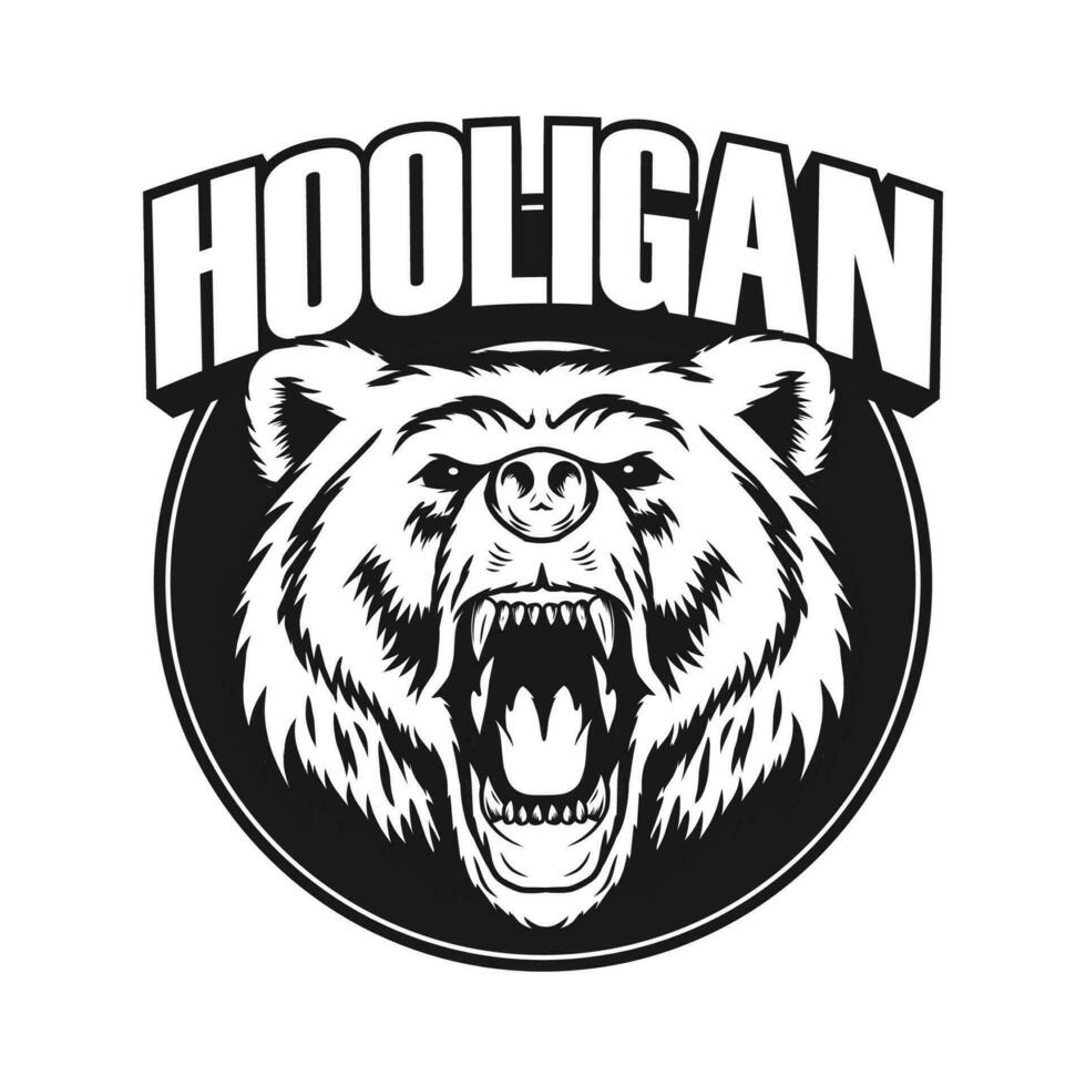 Hooligan logo design with bear mascot vector