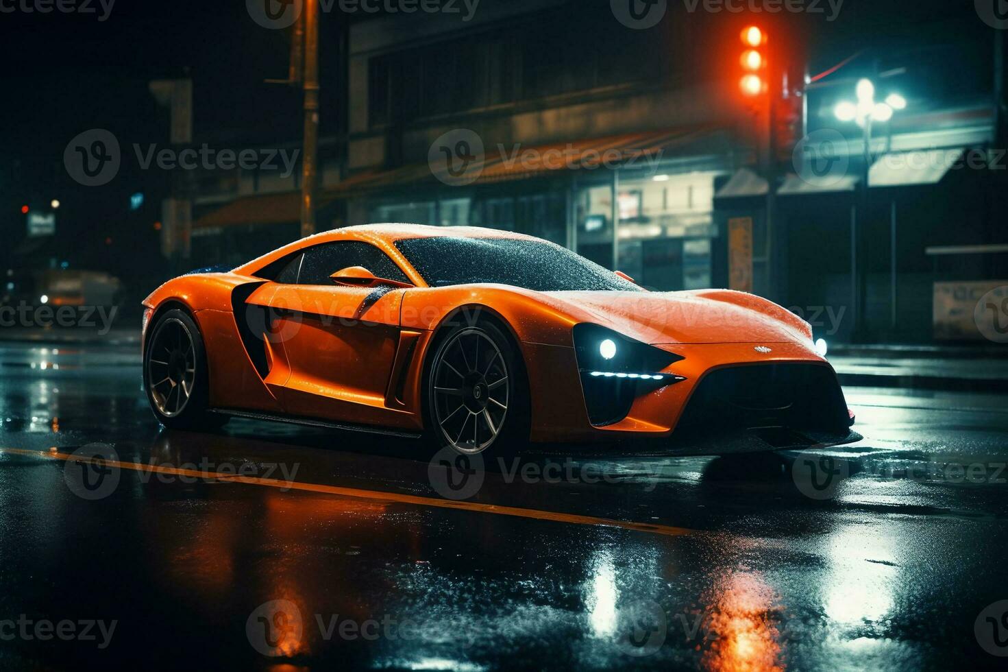 Night City Ride in a Luxury Sports Car. created with Generative AI photo