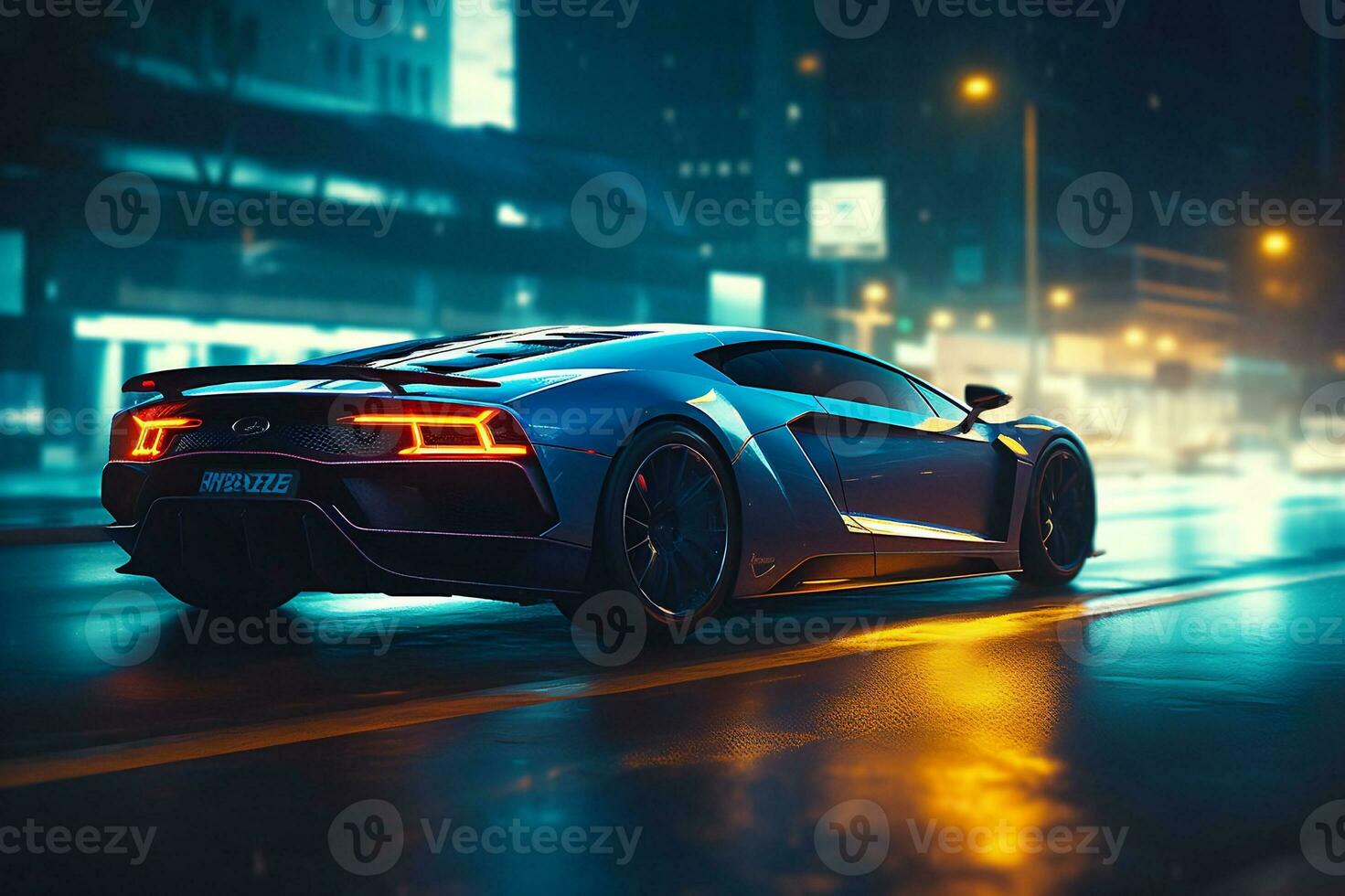 Night City Ride in a Luxury Sports Car. created with Generative AI photo