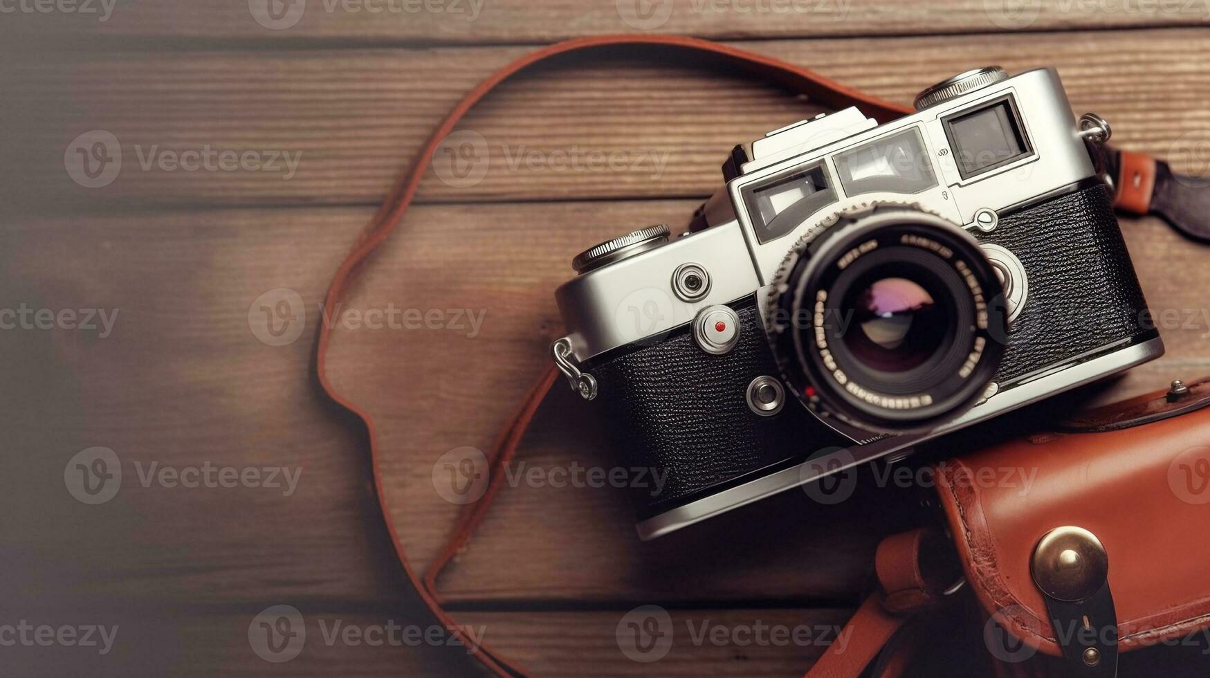 Vintage Film Camera with Case. created with Generative AI photo