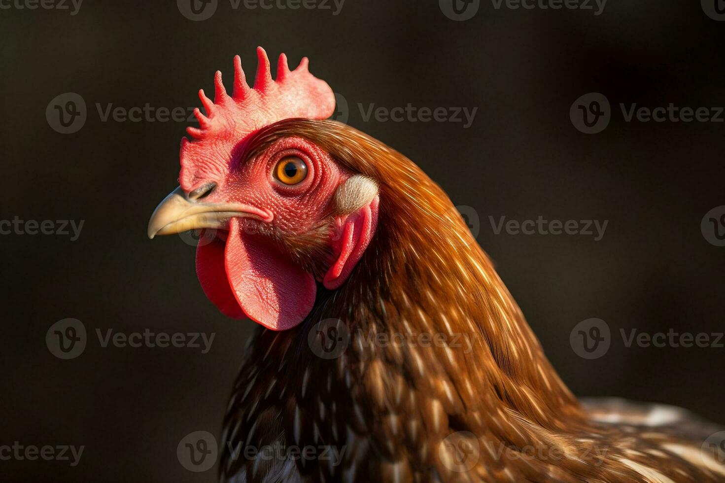 cabeza gallina en pollo granja. creado con generativo ai foto