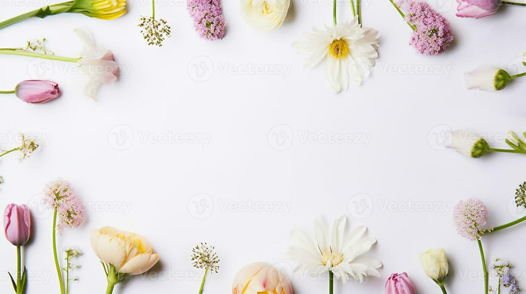 Colorful Flowers on a White Background. created with Generative AI photo