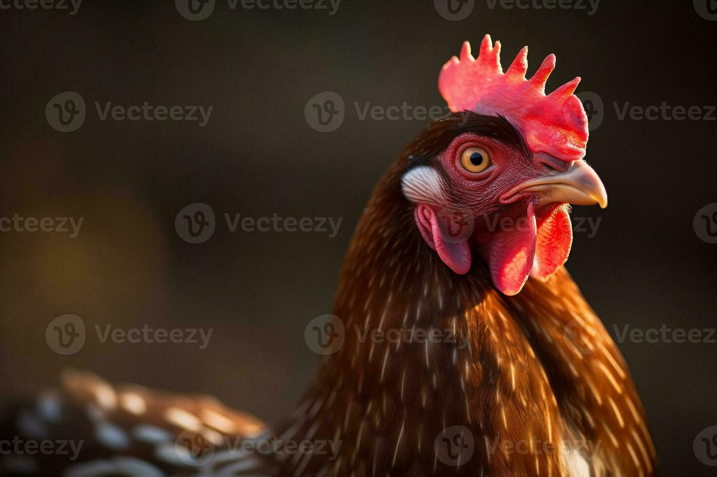 cabeza gallina en pollo granja. creado con generativo ai foto