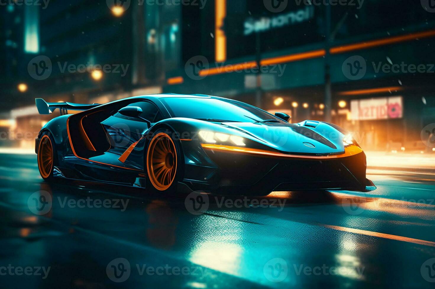 Night City Ride in a Luxury Sports Car. created with Generative AI photo