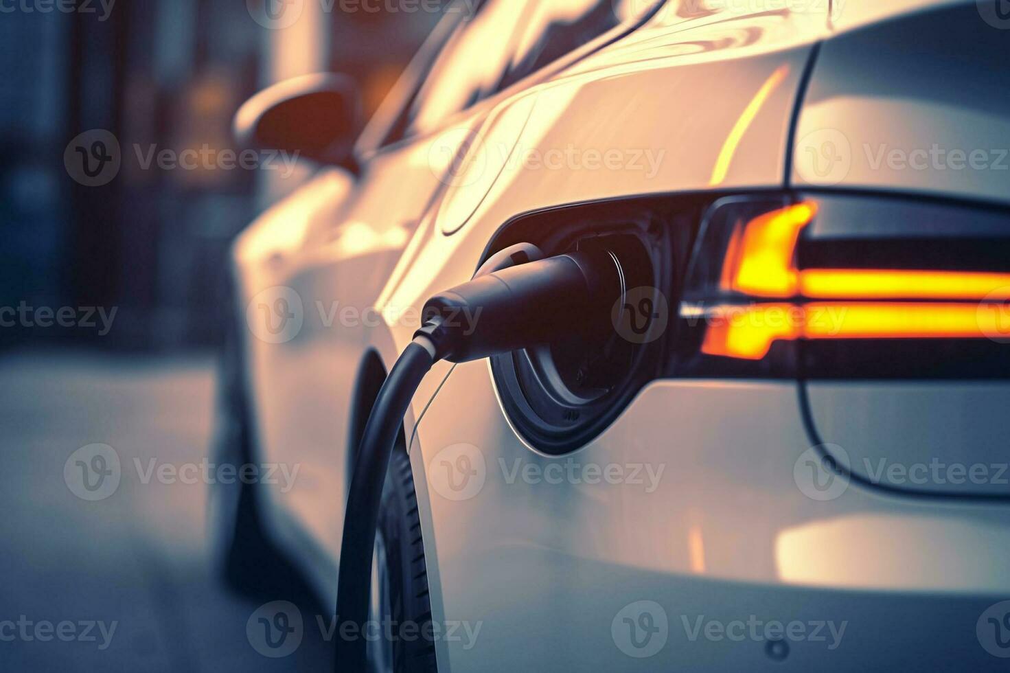 Close up of electric car battery charging, new technology for EV Electric Vehicle. created with Generative AI photo