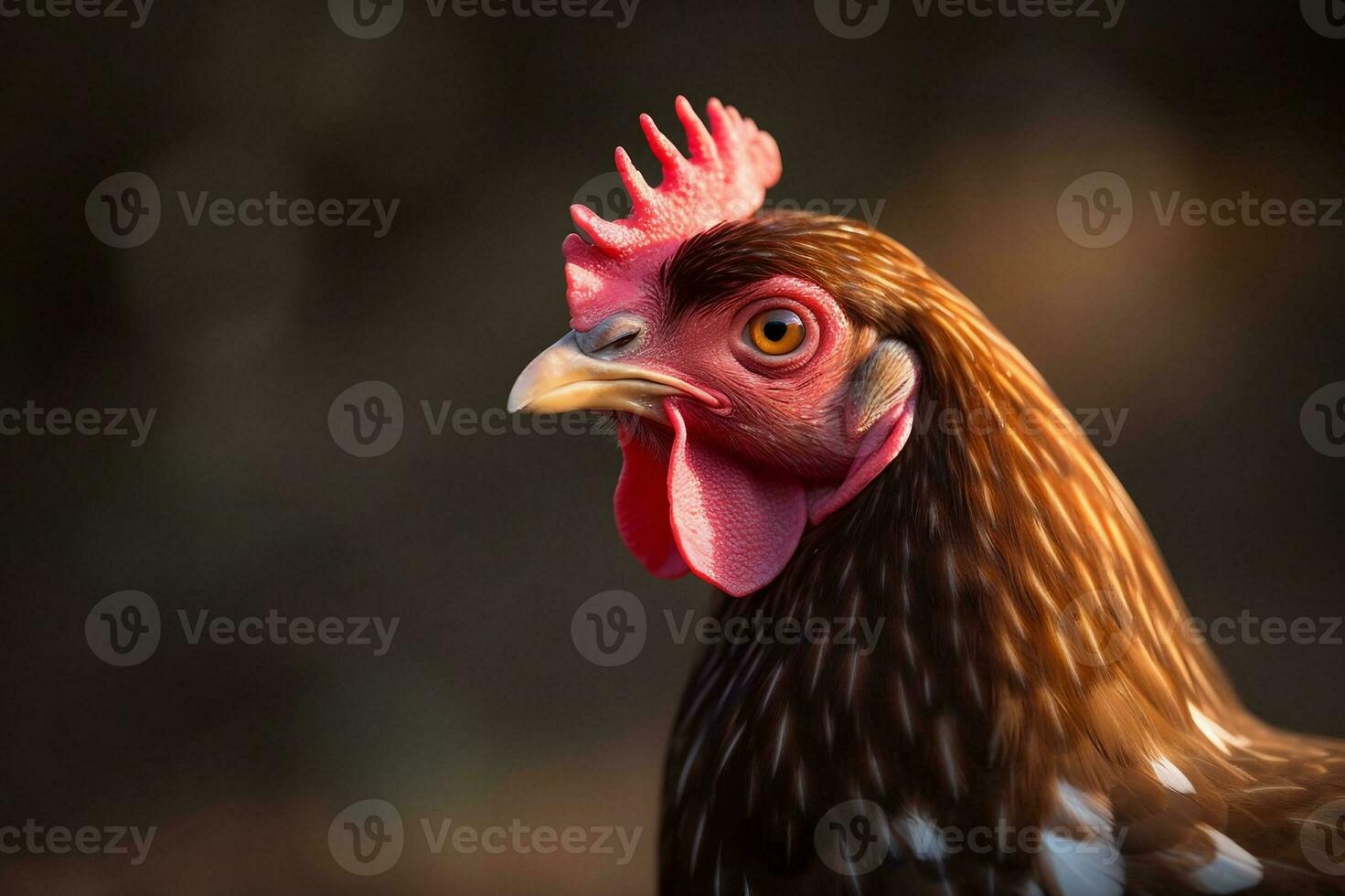 cabeza gallina en pollo granja. creado con generativo ai foto