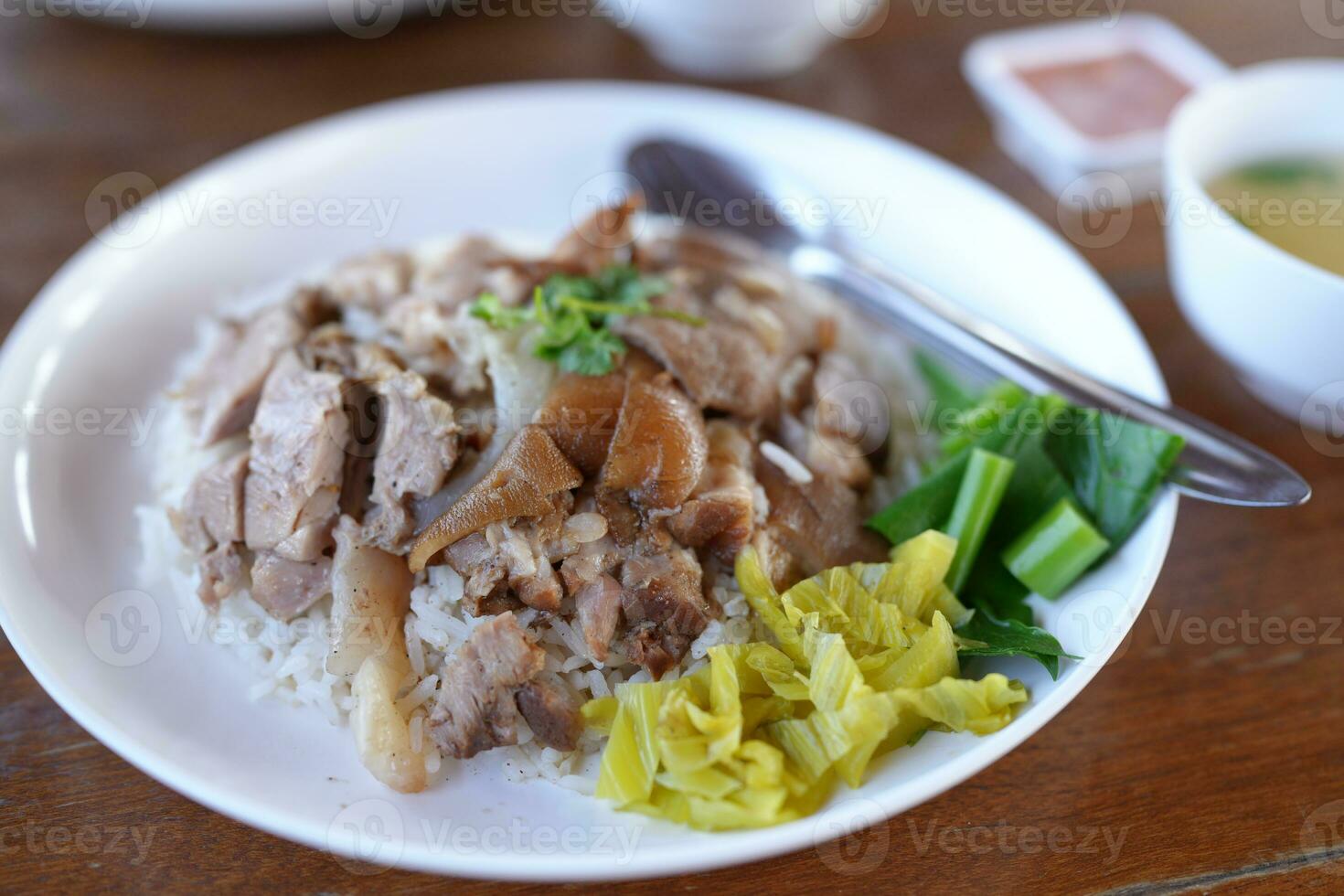 Thai food, pork leg rice photo