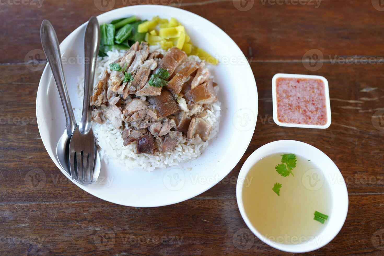 Thai food, pork leg rice photo
