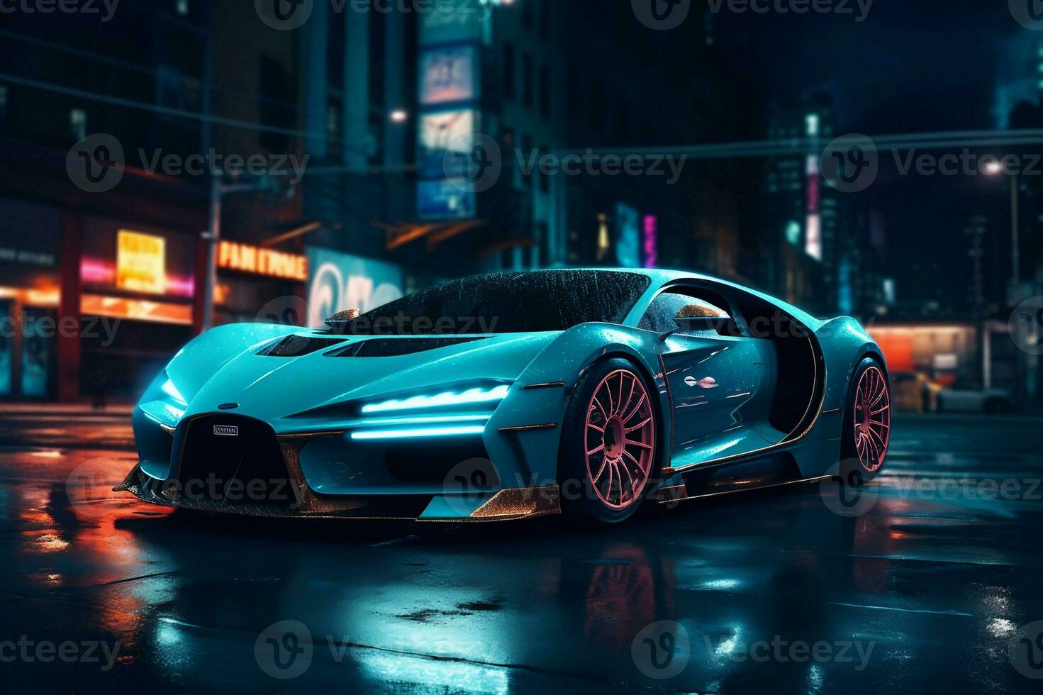 Night City Ride in a Luxury Sports Car. created with Generative AI photo