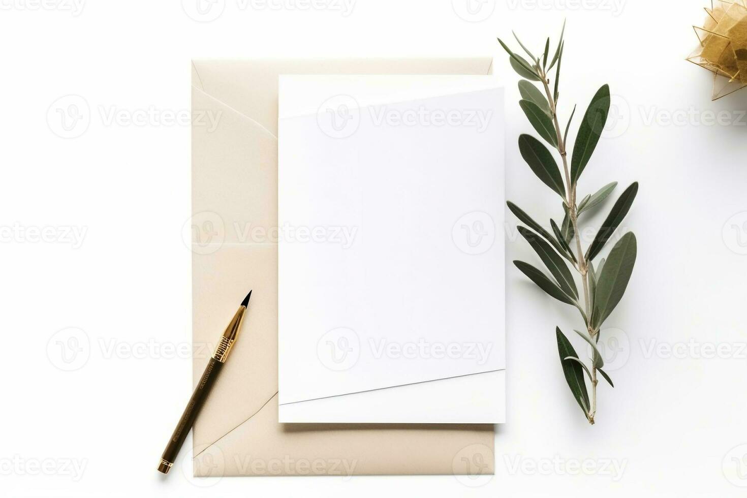 Stationery Desktop Mock-up Scene, Washi Tape with Olive Branch on White Table Background. created with Generative AI photo