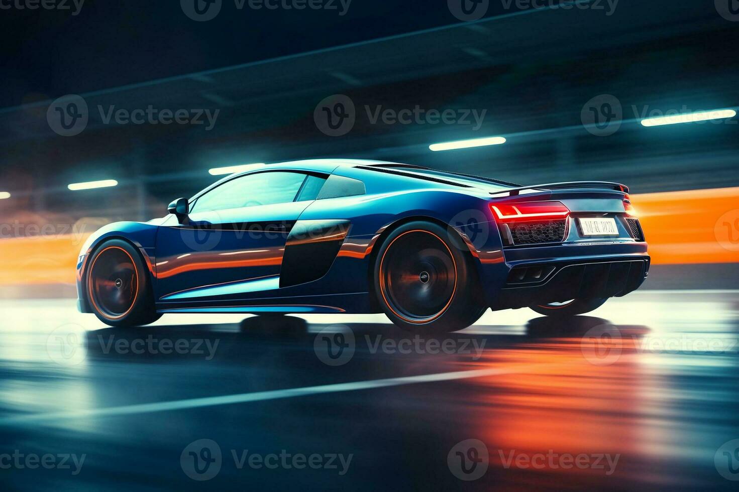 Luxury Sports Car Racing on Modern Racetrack During Night City Ride. created with Generative AI photo