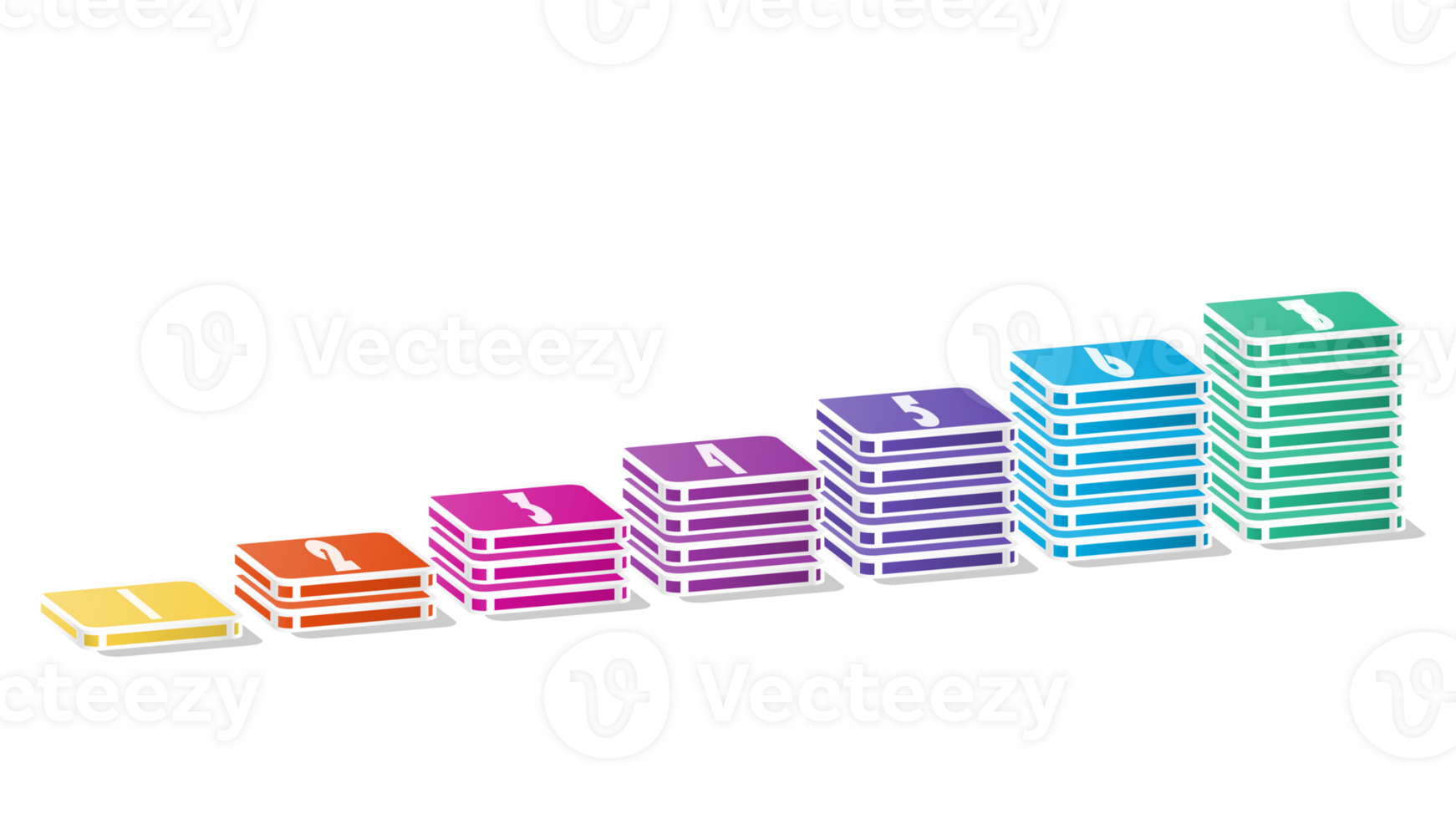 bar tabel rechthoekig 3d, infographics elementen diagram met 7 stappen. png