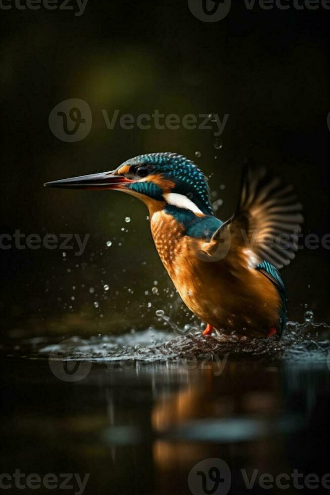 the beauty of nature as a kingfisher catches a fish in cinematic lighting, Generative AI photo