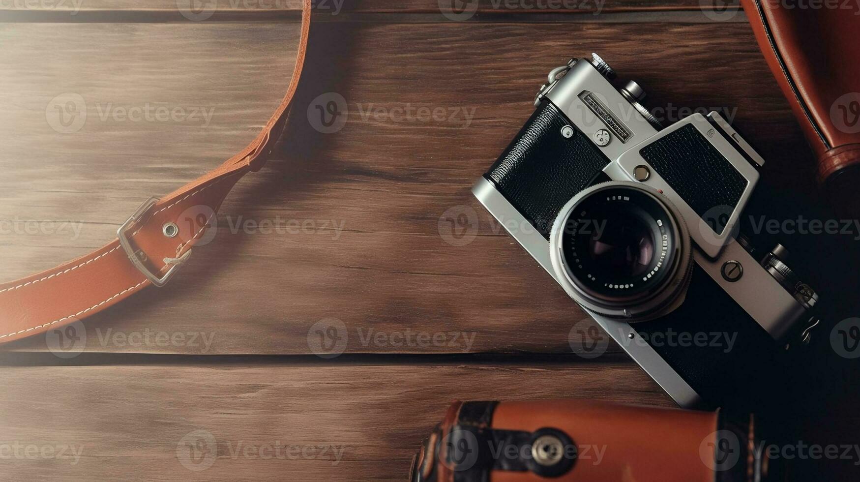 Vintage Film Camera with Case. created with Generative AI photo