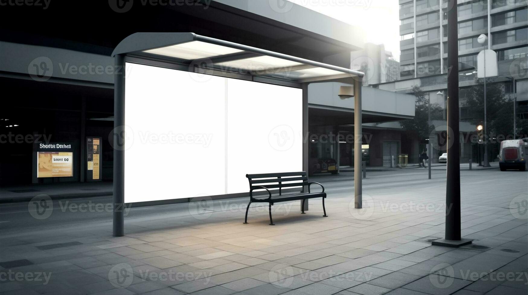 Digital Media Blank Billboard at Bus Station Signboard for Product Advertisement and Design. created with Generative AI photo