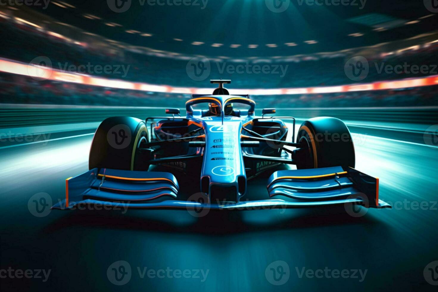 Futuristic Formula 1 Racing on a Neon Post-Production Track. Generative AI photo