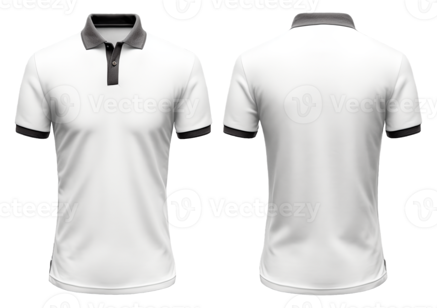 White polo t shirt mockup design with black collar front and back