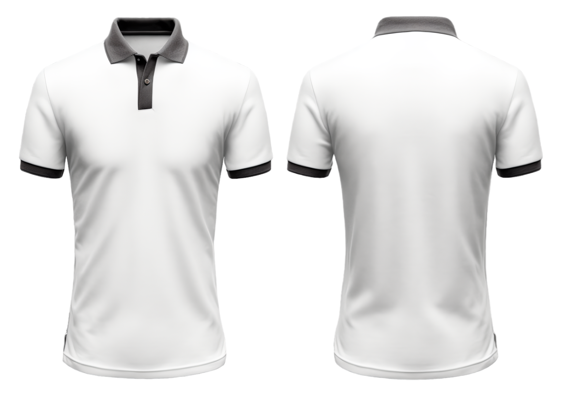 White polo t-shirt mockup design with black collar, front and back view ...