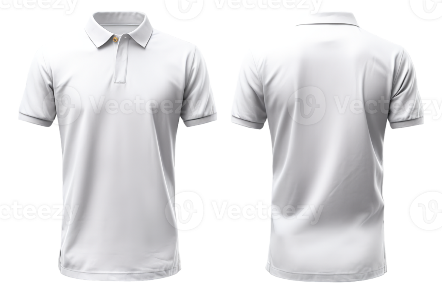 plain white polo t-shirt mockup design. front and back views. isolated on transparent background. generative ai png