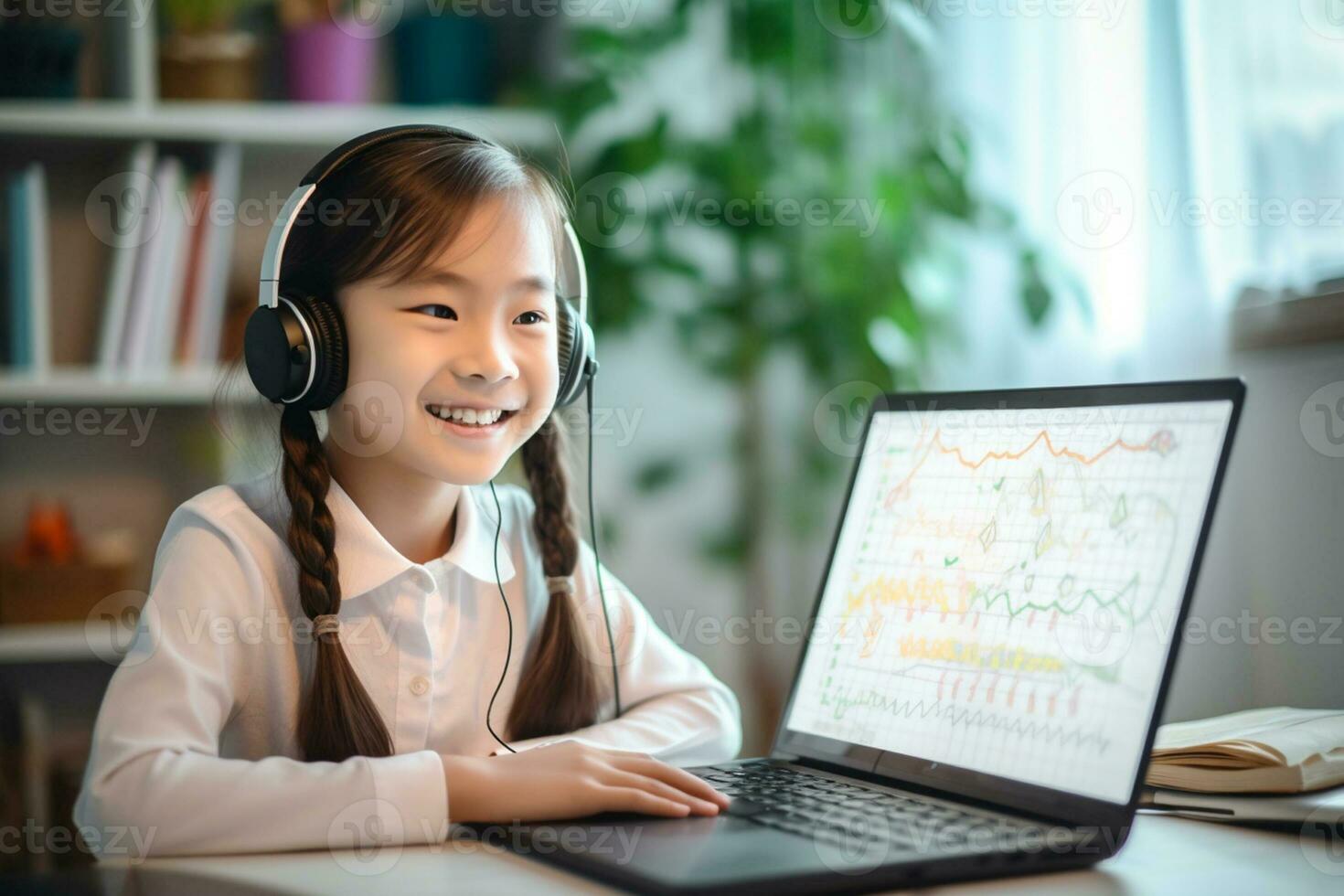 Students are learning online with teachers at home. AI Generative photo